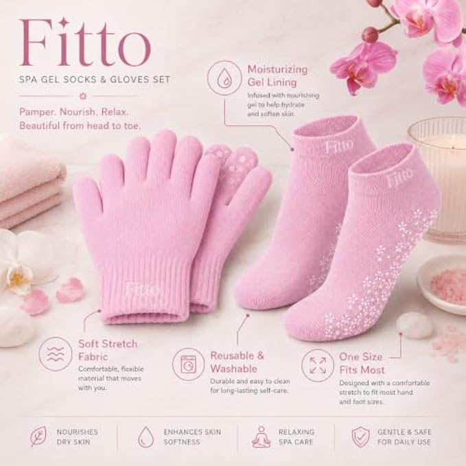 96 Pieces Spa Gel Socks and Gloves Set Pink Moisturizing Hand and Foot Care Sets (Soft Stretch Reusable Home Spa Accessories)