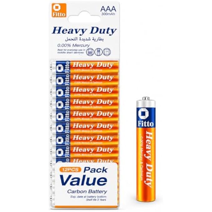120 Pieces AAA Heavy Duty Batteries (12-Pack 300 mAh Carbon Zinc Batteries for Remote Controls – Clocks – Flashlights and Wireless Mice)