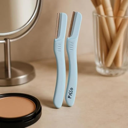 Eyebrow Razor, Blue - Pack of 2 Facial Hair Remover & Brow Shaper for Women, Precision Eyebrow Trimmer and Dermaplaning Tool