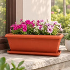48 Pieces 60 cm Rectangular Plastic Planters with Matching Drainage Tray (Lightweight Indoor Outdoor Plant Pot for Herbs Flowers Balcony Patio Garden – Orange)