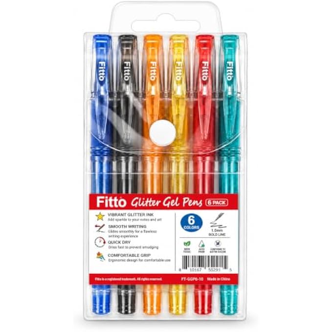 144 Pieces Glitter Pens (6-Piece Water-Based Fine Tip Marker Set – 0.8 – 1.0 mm Quick-Drying Assorted Colors for Journaling – Cards and Crafts)