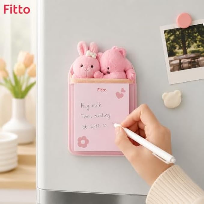 144 Pieces Magnetic Sticky Note Holders with Memo Pad (Compact Pink Note Dispenser for Refrigerator – Locker – Office Desk and Home)