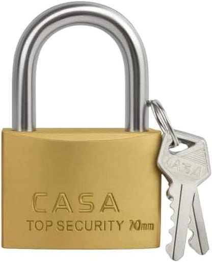 70mm Brass Padlock Hardened Steel Shackle – Heavy Duty Weatherproof Security Padlock for Gates Doors Sheds Lockers – Includes Keys