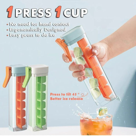 Hygienic Reusable Ice Cube Tray with Dispenser in Blue and Green