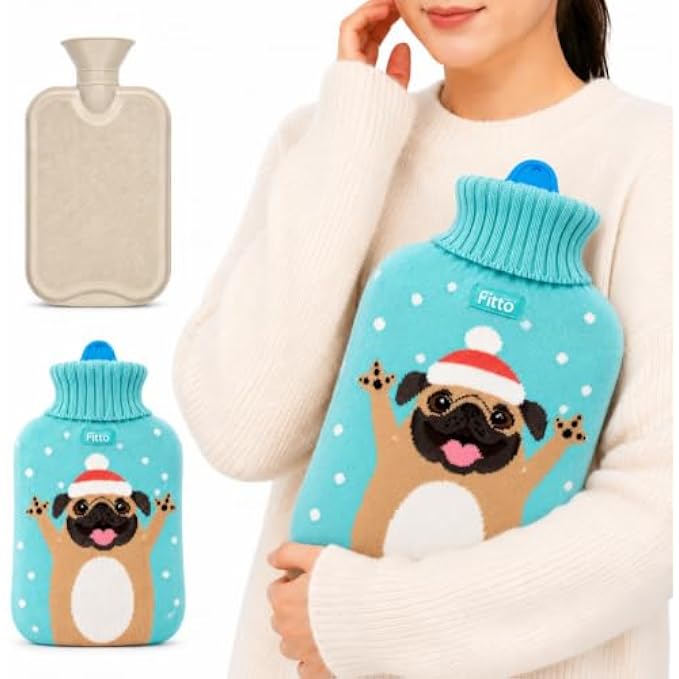 96 Pieces 2 Liter Hot Water Bags with Soft Dog Knitted Cover (Wide Mouth – Leak-Resistant Stopper – Reusable Warm Water Bottle – Blue)