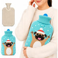96 Pieces 2 Liter Hot Water Bags with Soft Dog Knitted Cover (Wide Mouth – Leak-Resistant Stopper – Reusable Warm Water Bottle – Blue)