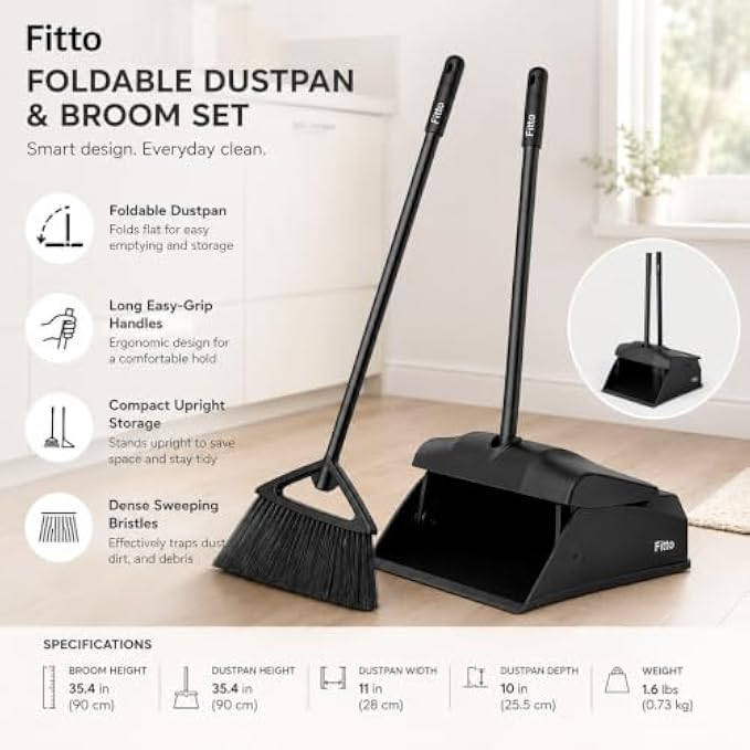 72 Pieces Foldable Dustpan & Broom Sets (Long Handle Upright Sweeping Set with Dense Bristles for Home – Kitchen and Office Cleaning)