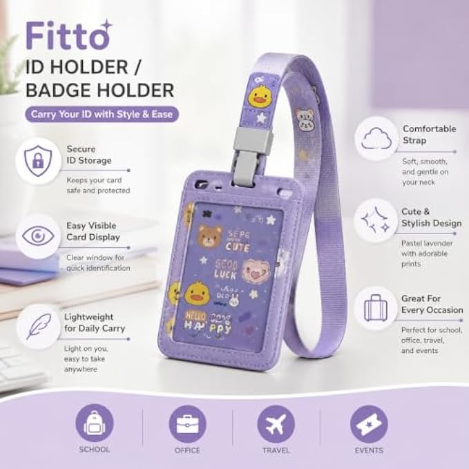 144 Pieces ID Badge Holders with Printed Lanyard (Clear Vertical Card Window for School – Office – Travel and Events – Assorted Colors)