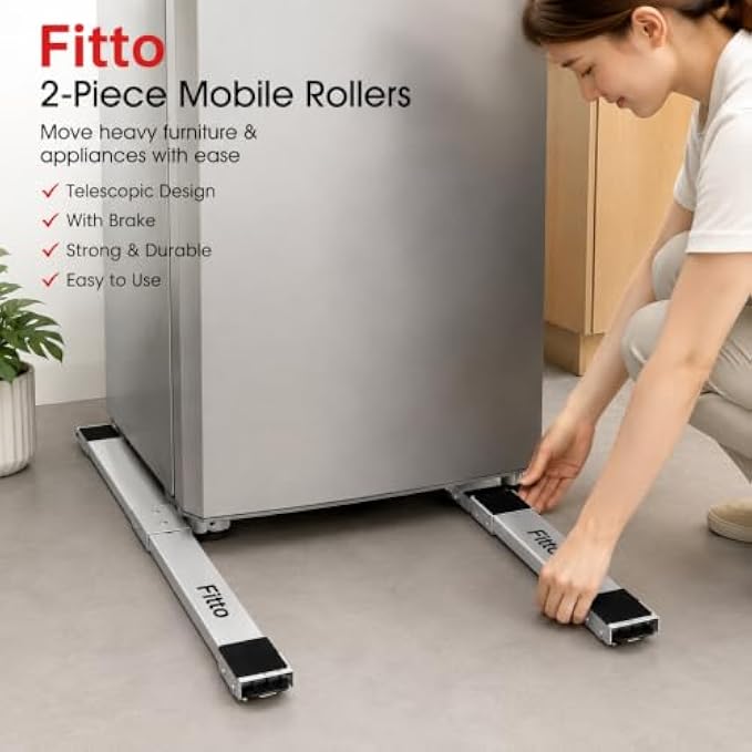 72 Pieces 2-Piece Adjustable Furniture Moving Rollers with Brake Locks and Non-Slip Pads (Telescopic Appliance Movers for Refrigerator and Washing Machine – Silver)