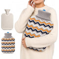 96 Pieces 2L Hot Water Bags with Beige Zigzag Knitted Cover (Reusable Warm Water Bottle with Leak-Resistant Stopper for Home Comfort)