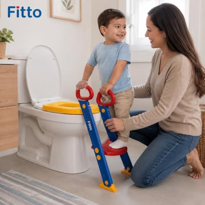 60 Pieces Foldable Potty Training Toilet Seats with Ladder (Non-Slip Step – Easy-Grip Handles and Contoured Seat – Multicolor)