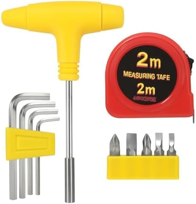 96 Pieces T-handle Multipurpose Hand Tool Sets with 2m Tape Measure (Interchangeable Bits – Carry Case – Ergonomic T-shaped Handle for DIY Home Repair)