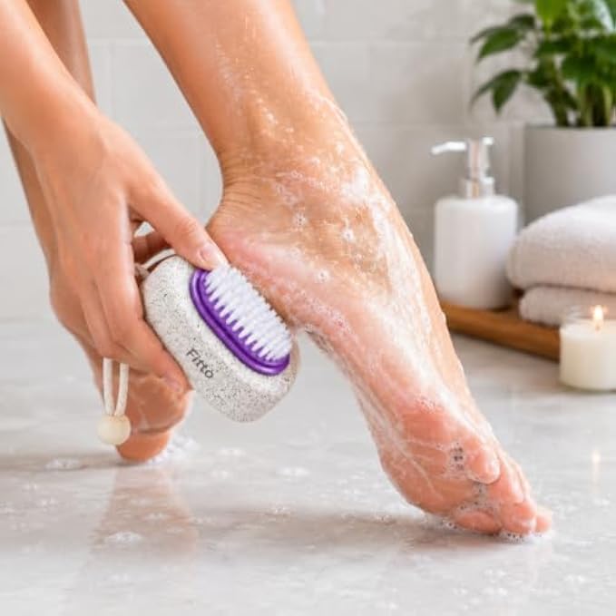 144 Pieces Foot Stones with Brush (Dual Sided Pumice Stone Foot Scrubber with Soft Bristles – Hanging Loop – White Purple)