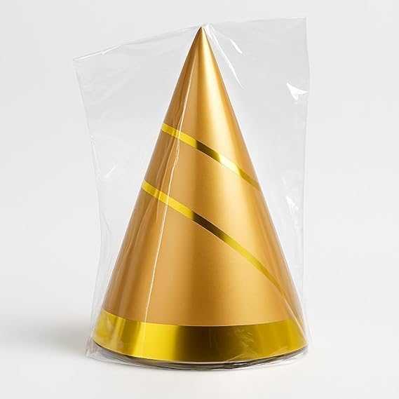 120 Pieces Gold Cone Party Hats Medium Pack of 6 - Birthday Party Cone Hats for Kids & Adults Party Supplies