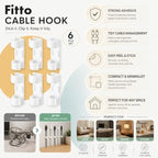 240 Pieces Self-Adhesive Cable Hooks (6-Piece Cord Organizer Clip Set – For Desk – Wall – Home – Office – Bedside and Kitchen – White)