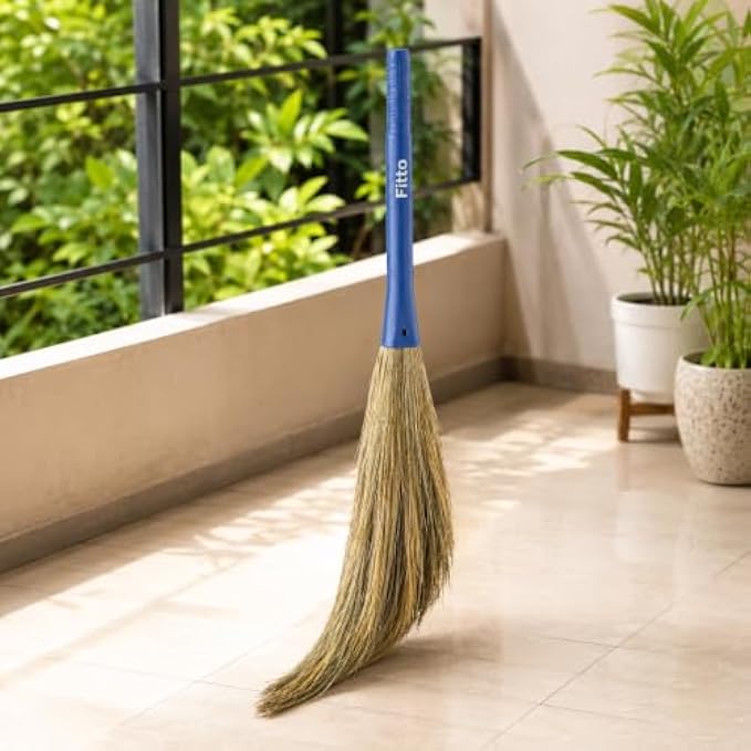 96 Pieces Natural Grass Brooms with Blue Handle for Indoor and Outdoor Sweeping (Lightweight Cleaning Broom)