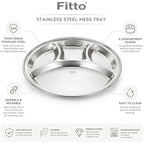 96 Pieces Stainless Steel Mess Trays (4 Compartment Round Food Plate – 304 Food-Grade Steel Dinner Thali – Reusable Serving Plate for Home – Canteen – Office)