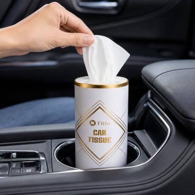 120 Pieces Car Tissue Canisters (3-Pack Soft Absorbent Tissues in Compact Cup Holder Containers – White and Gold)