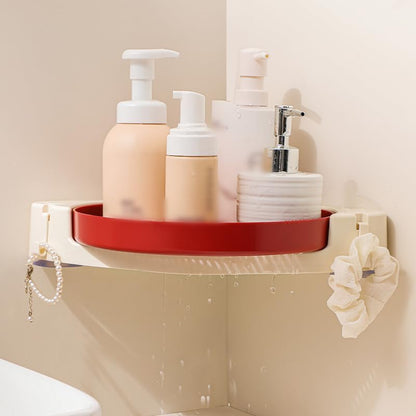 Rotating Shelf – Corner Design – Red & Cream – 360° – ABS + PP + Stainless Steel