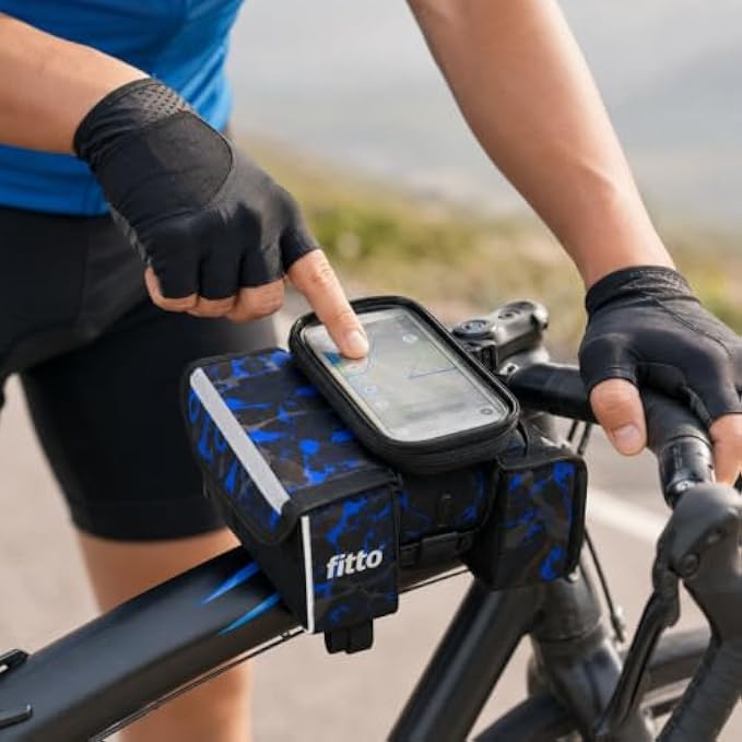 96 Pieces Bicycle Handlebar Phone Bags with Touch-Friendly Window (Water-Resistant Cycling Storage Pouch with Side Compartments and Adjustable Straps – Blue and Black)