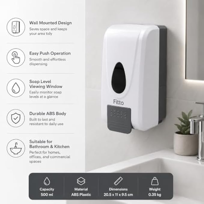 60 Pieces Wall Mounted Soap Dispensers (500 ml – ABS Plastic Manual Push Liquid Soap Dispenser for Bathroom – Kitchen and Office)