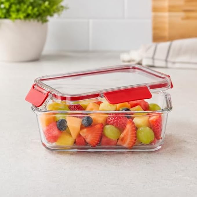 96 Pieces 300ML Glass Food Storage Containers with Airtight Lock Lid (Rectangular Clear Meal Prep Box – Freezer & Dishwasher Safe – Red)