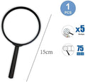 120 Pieces 2 Piece x5 Magnifying Glasses (75mm Glass & 15cm Black Handle)