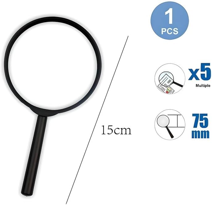 120 Pieces 2 Piece x5 Magnifying Glasses (75mm Glass & 15cm Black Handle)