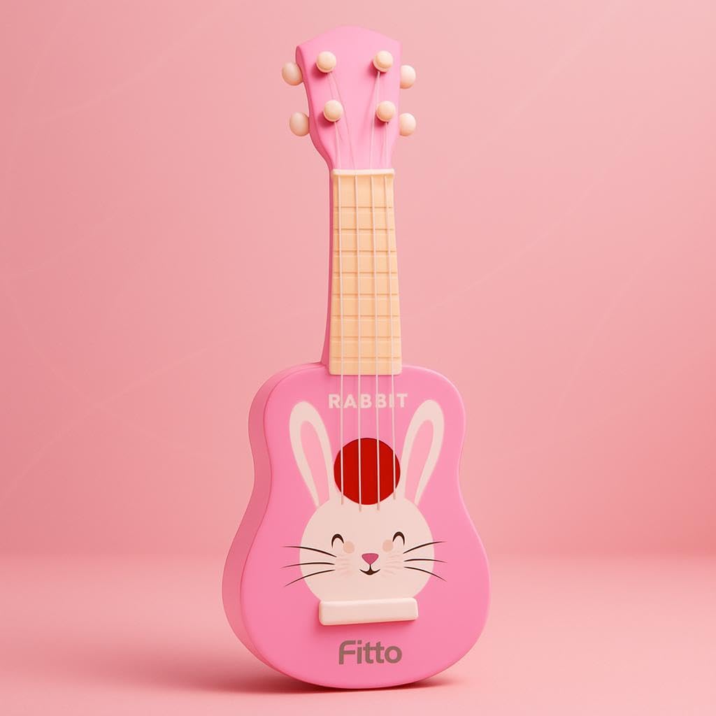 96 Pieces Plastic Cartoon Rabbit Mini Guitar Toys (Toddler Musical Instrument for Boys & Girls – Early Education – Kids Learning Music)