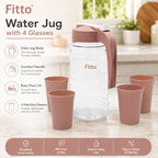 96 Pieces Water Jugs (4 Glasses – Clear Plastic Jug Set with Easy-Pour Lid – Comfort Handle – BPA-Free – Daily Use)