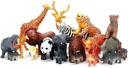 Realistic Animal Figures Toy Playset 26 Pieces Plastic Wild Animals Including Elephant, Tiger, Hippo, and Much More