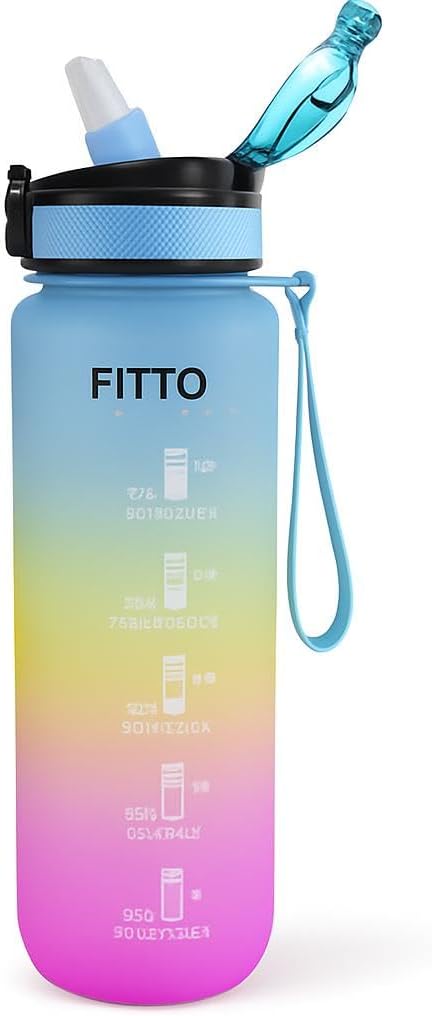 96 Pieces Plastic Sport Bottles (1000ml Gradient Pattern Assorted Colors)
