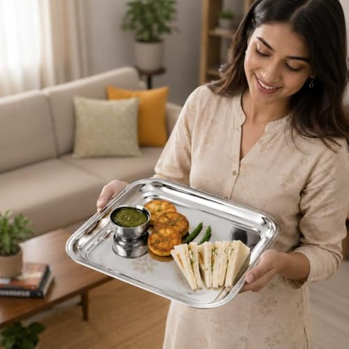 96 Pieces Stainless Steel Square Plates (Food-Grade Reusable Serving Plate with Raised Edges – Rust Resistant Easy Clean Dinner Plate for Home Kitchen Parties and Daily Meals – Silver)