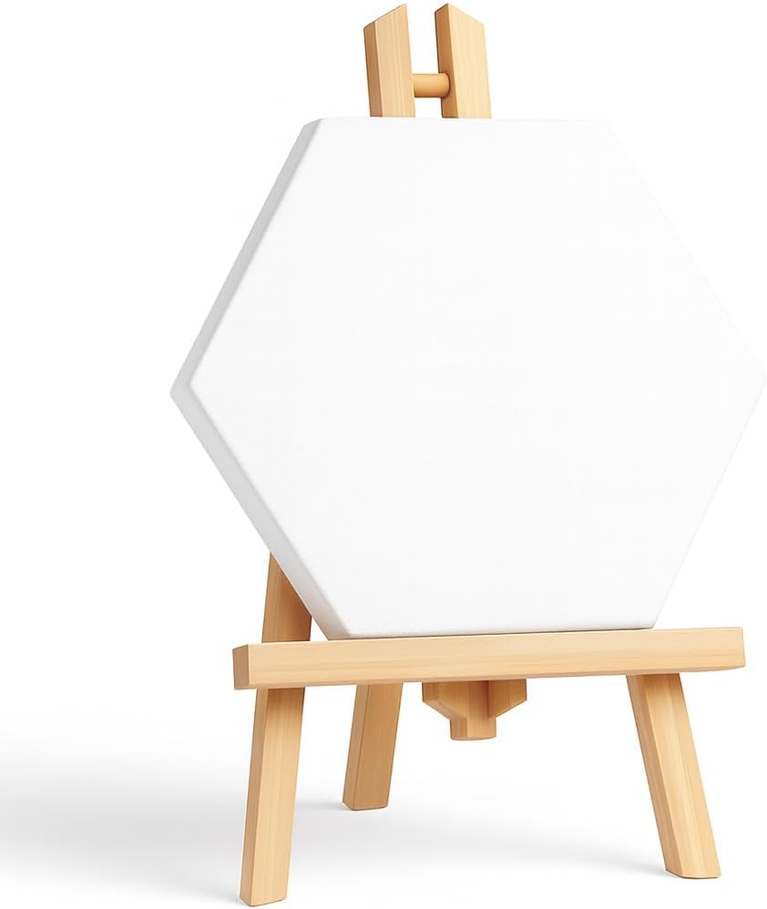 Hexagon Canvas 15x15cm with Wooden Stand 21x15cm