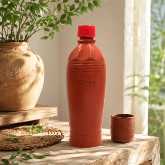 72 Pieces Natural Clay Water Bottles (1000 ML – Traditional Earthen Drinking Bottle with Cap – Reusable Eco-Friendly Cool Water Bottle for Home – Office and Daily Hydration)