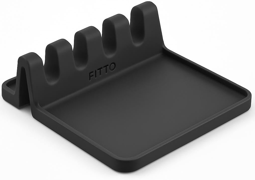 Extra Large Black Silicone Spoon Rest for Stove Top with Drip Pad - Heat-Resistant BPA-Free Utensil Holder for Kitchen Counter (1 Pack)
