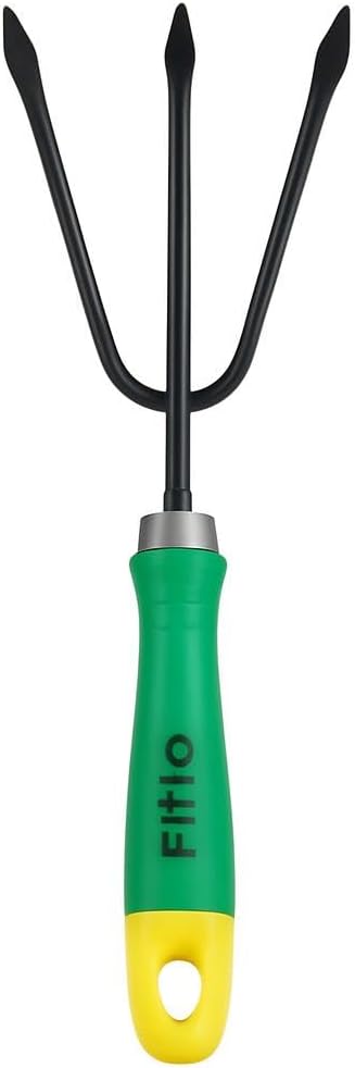 Ergonomic Garden Cultivator with 3 Sharp Curved Tines for Weeding and Soil Loosening