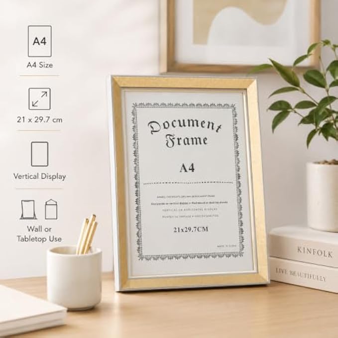 96 Pieces A4 Document Frames (21 x 29.7 cm for Certificates – Diplomas and Photos – Wall or Tabletop Display – Gold and Silver)