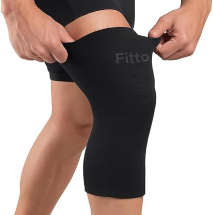 Knee Cap Gym Brace/Sleeves Pair for Pain Relief - Black