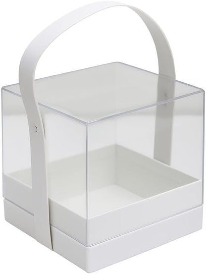 Transparent Acrylic Gift Square Box 14x14x14cm with White Handle for Storage and Display