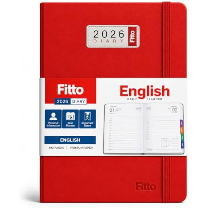 120 Pieces 2026 Daily Planner Diaries (Compact 10 x 15 cm English Pages Notebook with Durable Red Cover and Ribbon Bookmark)