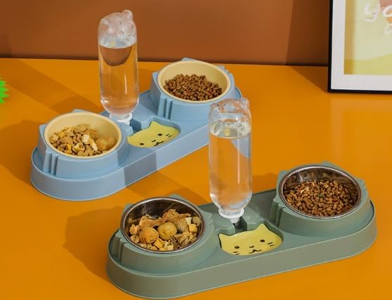96 Pieces Cat Water & Food Feeder Bowls with Bottle (Dual Stainless Steel Bowls – Assorted Colors)