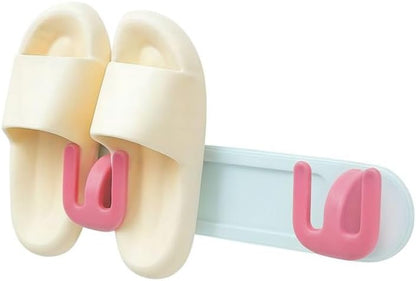Wall-Mounted Slipper Rack – White & Pink – Adhesive, 1 Pack – Holds 2 Pairs