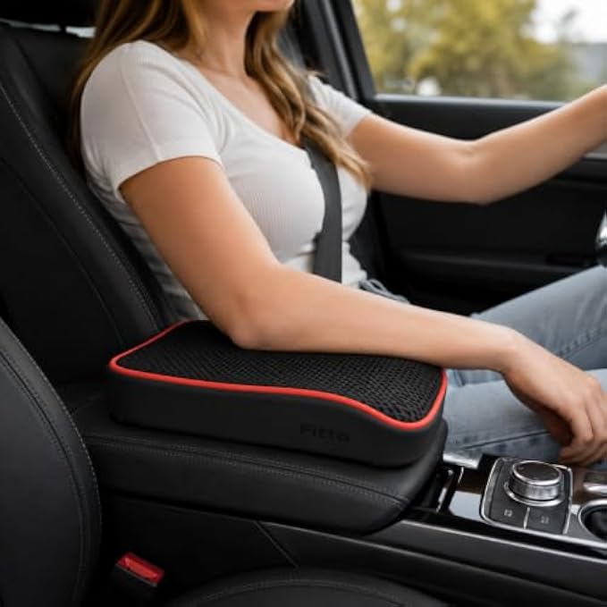 96 Pieces Car Armrest Cushions (Breathable Mesh Center Console Pad with Non-Slip Backing and Red Trim for Driving Comfort and Armrest Protection)