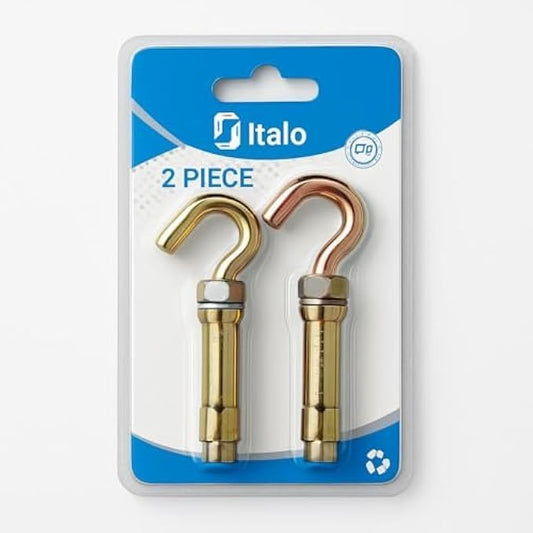 Shield Anchor Hook Rawl Bolt 2-Pack - Expansion Anchor for Concrete & Masonry, Metal Hook Bolt for Wall Fixings