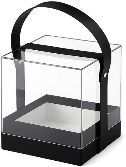 Transparent Acrylic Gift Square Box 14x14x14cm with Black Handle for Storage and Display