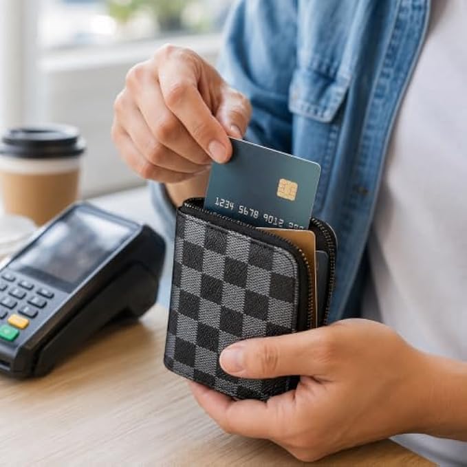 144 Pieces Blocking Zip-Around Card Holder Wallet (Multiple Card Slots – Cash Compartment – Black and Grey)