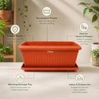 48 Pieces 60 cm Rectangular Plastic Planters with Matching Drainage Tray (Lightweight Indoor Outdoor Plant Pot for Herbs Flowers Balcony Patio Garden – Orange)