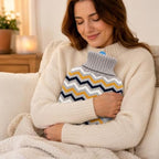 96 Pieces 2L Hot Water Bags with Beige Zigzag Knitted Cover (Reusable Warm Water Bottle with Leak-Resistant Stopper for Home Comfort)