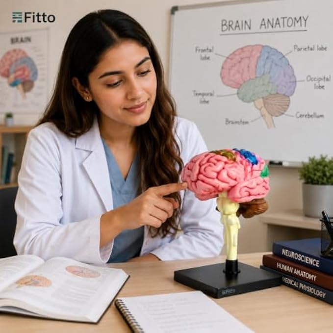 48 Pieces Anatomical Brain Models with Brainstem and Stable Display Base (Multicolor Educational Study Aid for Classroom and Home Learning)